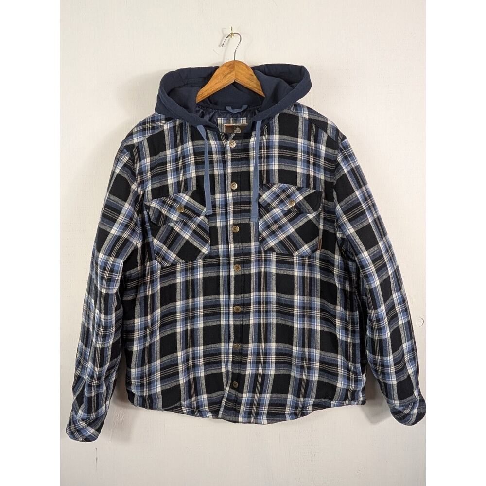 Legendary Outfitters Men’s Flannel Jacket Plaid Hooded Button Front Cotton Small